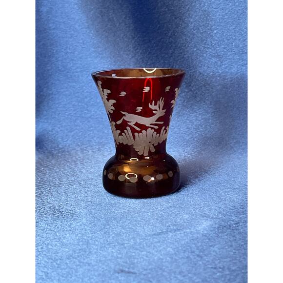 Vintage Bohemian Etched Red Glass Toothpick Holder - Picture 3 of 6